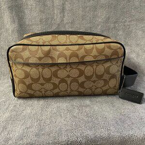 Coach Signature Tan and Black Toiletry Bag Unisex - NWOT